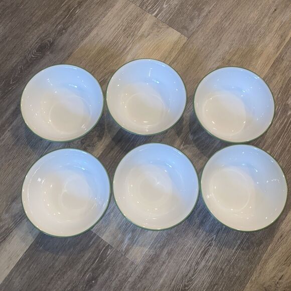 Corelle Shadow Iris Soup/Cereal Bowl White/Green Rim Set Of 6 - Picture 1 of 9
